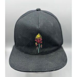 Vans Black Snapback Hat Embroidered Flame Rose One Size